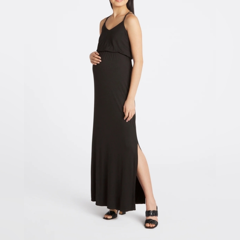 Full Moon Black Strappy Dress Maxi Length Side Slit Size Medium